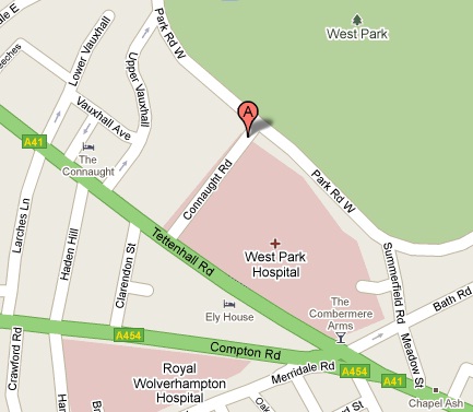 Street map showing West Park Church